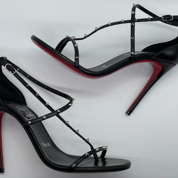 Christian Louboutin RIOJANA SPIKES 100 Strappy Studded Heels Sandals Shoes - Picture 11 of 16